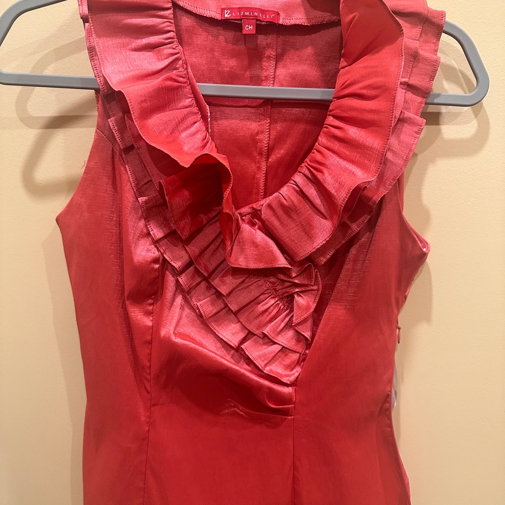 Red Coral Elegant Ruffled Sleeveless Blouse Small Y2K Liz Minelli - Picture 5 of 7